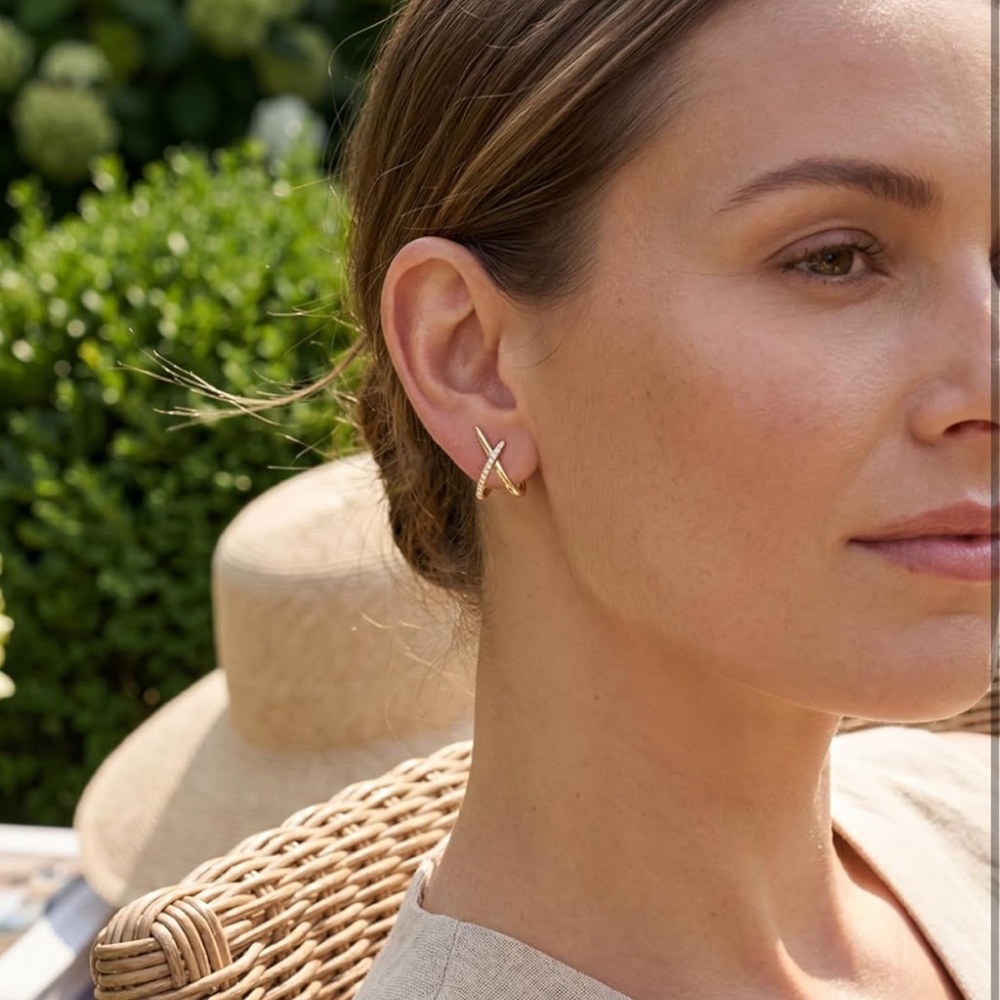 Anthropologie Minimalist Cubic Zirconia Diamond Earrings - Picture 4 of 6